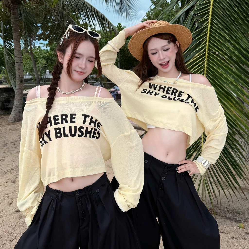 Áo Thun Giấy Croptop SKY BLUS Tay Dài Freesize | SSSTORE.Aesthetic | BigBuy360 - bigbuy360.vn