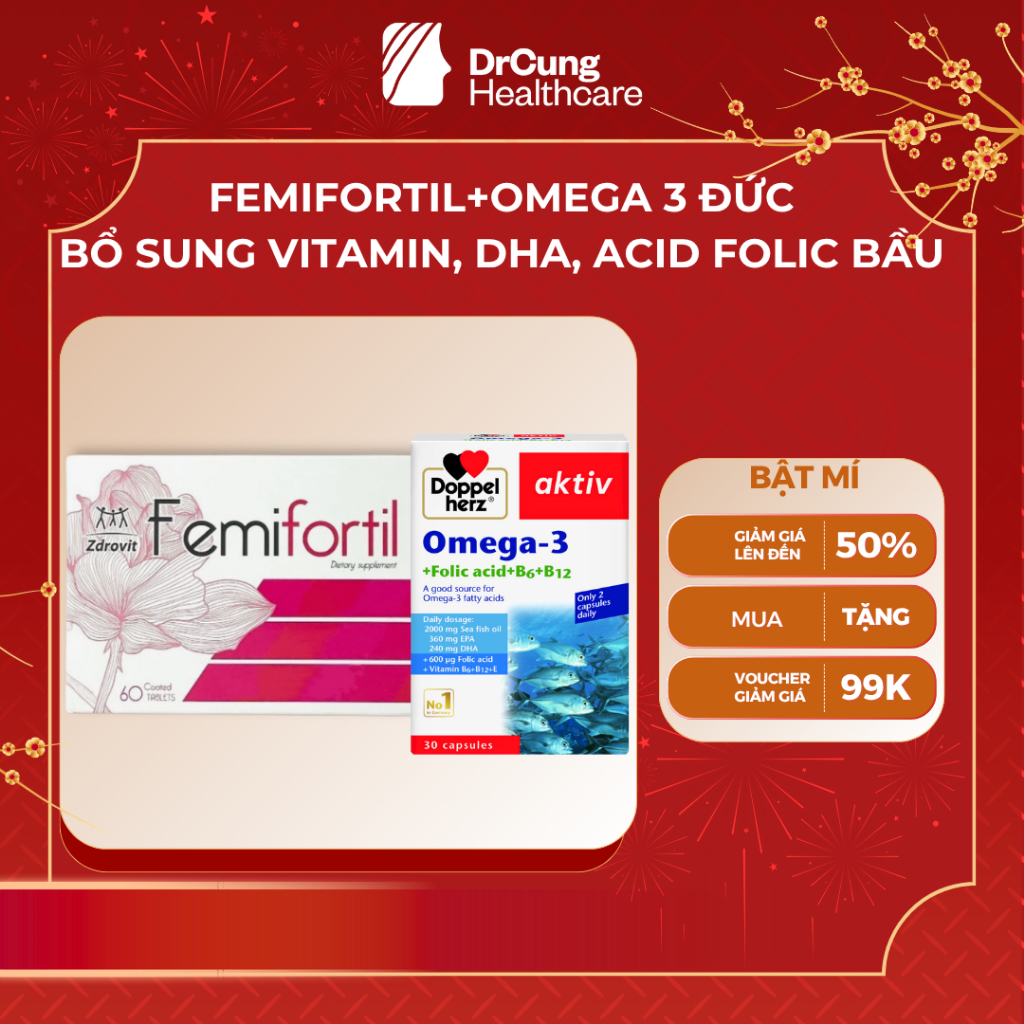 COMBO Femifortil, Dầu Cá Omega 3 DrCung Healthcare - Vitamin Tổng Hợp, Giảm Mệt Mỏi