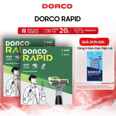 Combo 2 Hộp Dao Cạo Râu Hàn Quốc 2 Lưỡi DORCO RAPID - 2x(GIFT)TNA4007 - Gồm 2 Cán và 14 Đầu Cạo