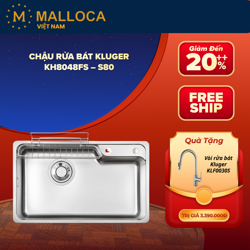 Chậu Rửa Bát Kluger KH8048FS - S80 Basic - Inox POSCO 304 - Công Nghệ Ép Khuôn Liền Khối