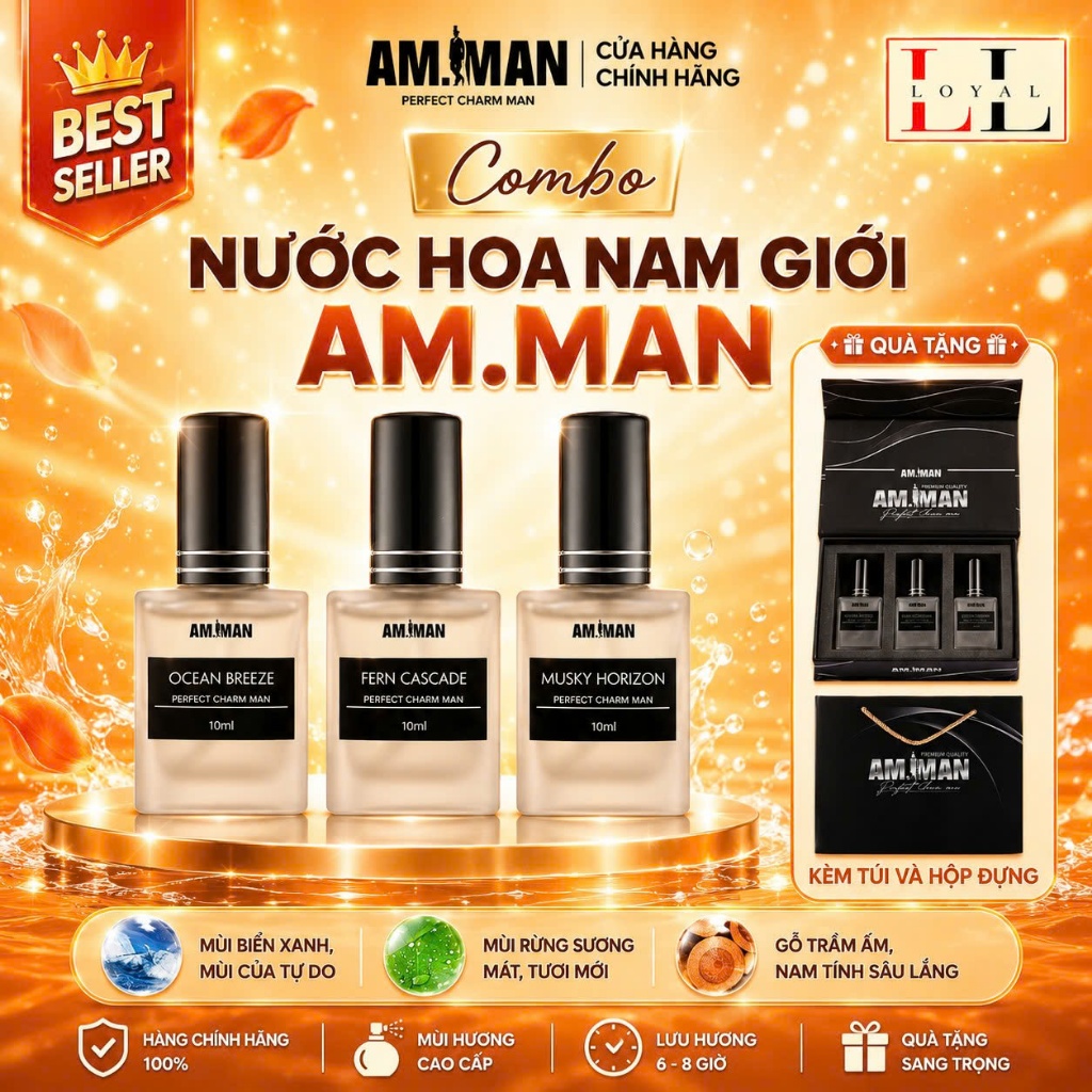 Nước hoa nam AM-MAN lịch lãm, sang trọng, hương thơm cuốn hút, lưu hương tới 12h 10ml/chai