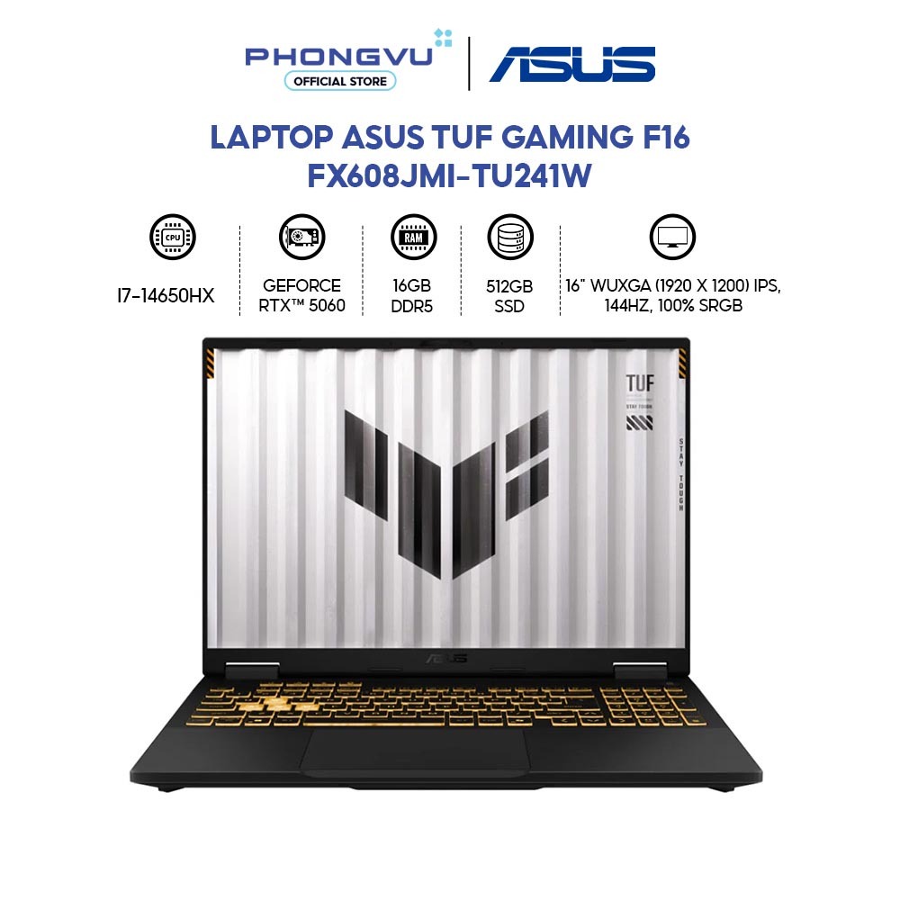Laptop Asus TUF Gaming F16 FX608JMI-TU241W (i7-14650HX/ GeForce RTX™ 5060/ 16GB/ 512GB/ Win 11 Home)