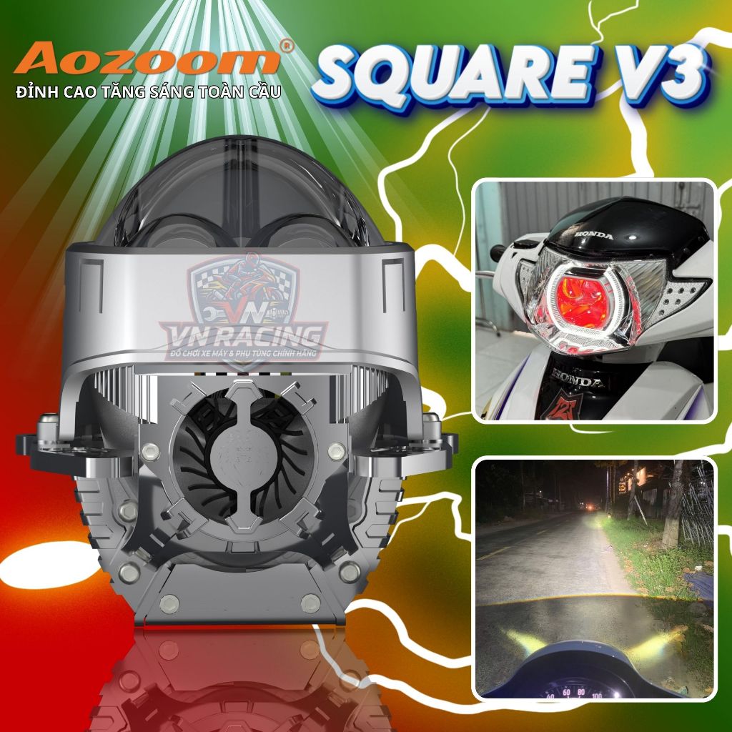 Đèn Bi Led Aozoom Square V1 V2 V3, Đèn Bi Cầu Aozoom Cho Các Dòng Xe Ô Tô Choá Hẹp VF3, BH 3 Năm