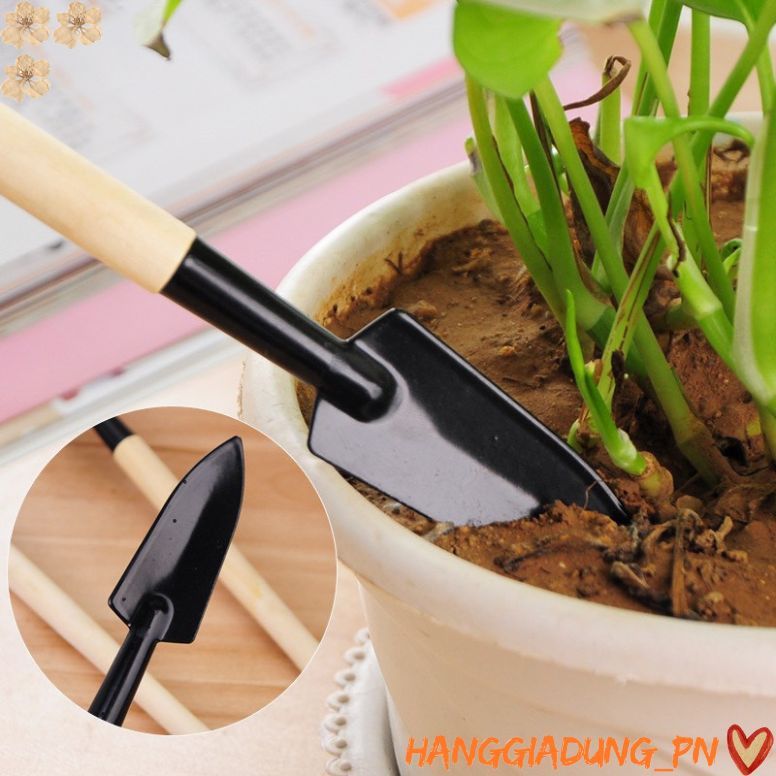 Bộ 3 dụng cụ làm vườn mini sắt gỗ U06 Dụng cụ làm vườn mini tiện dụng HGDU06