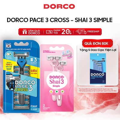 Combo Dao Cạo Hàn Quốc 3 Lưỡi DORCO PACE 3 CROSS Và SHAI 3 SIMPLE - TRC1008(6+2)-B & TRC200PK(U)-2B - 1 Cán 8 Lưỡi&2 Cây