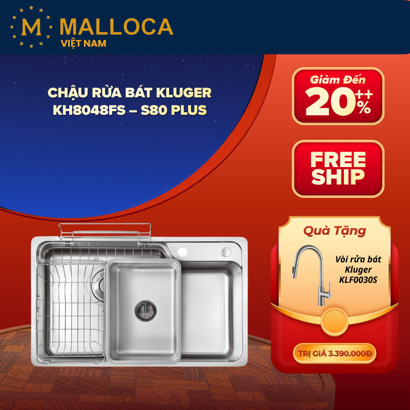 Chậu Rửa Bát Kluger KH8048FS - S80 Plus - Bề Mặt Linen - Công Nghệ Ép Khuôn Liền Khối