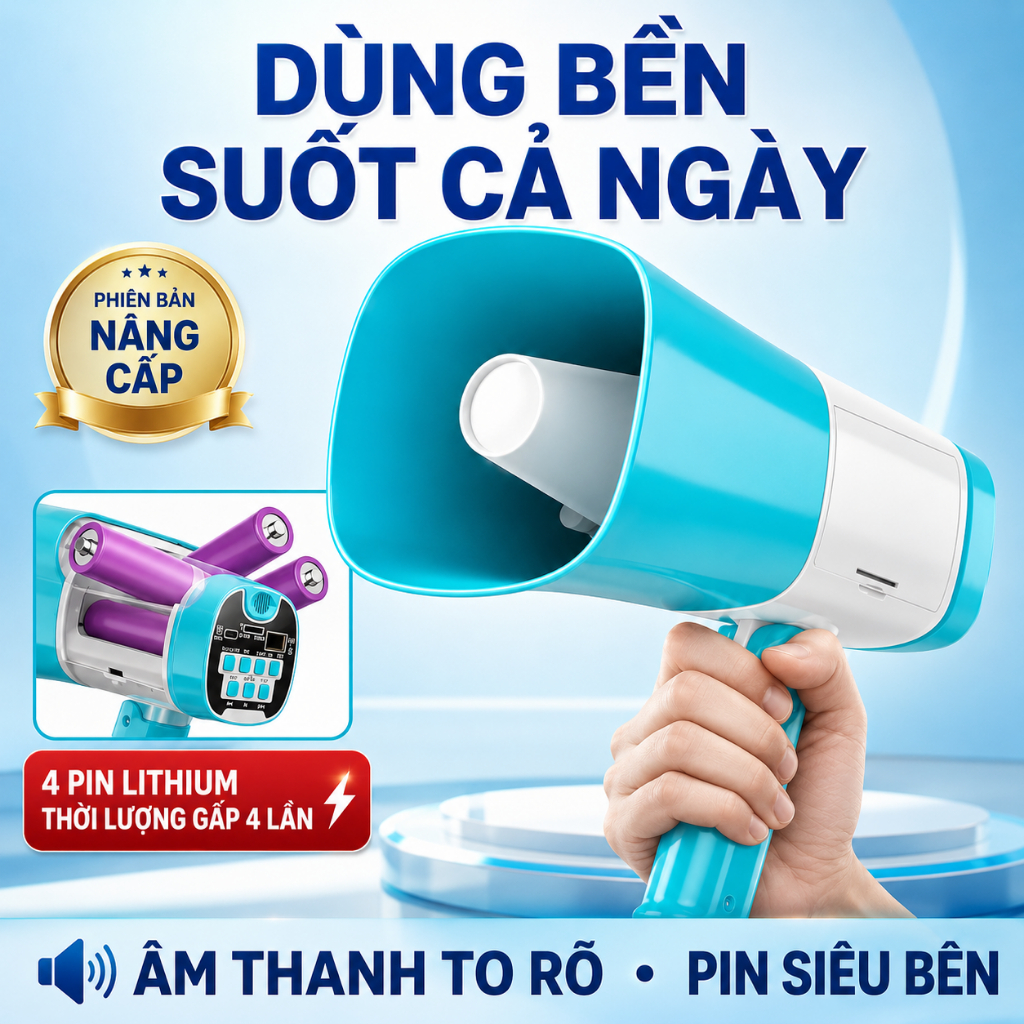 Loa Phóng Thanh Megaphone Bluetooth Cầm Tay, Ghi Âm Phát Lại, Hỗ Trợ USB Thẻ Nhớ 2pin/4pin Thời Gian