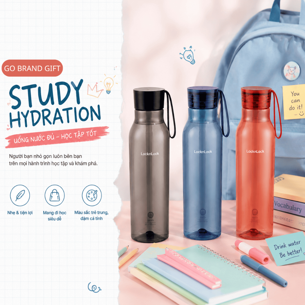 Bình nước LocknLock Eco Bottle ó dây treo, an toàn cho sức khỏe 750ml ABF664 (3 màu )