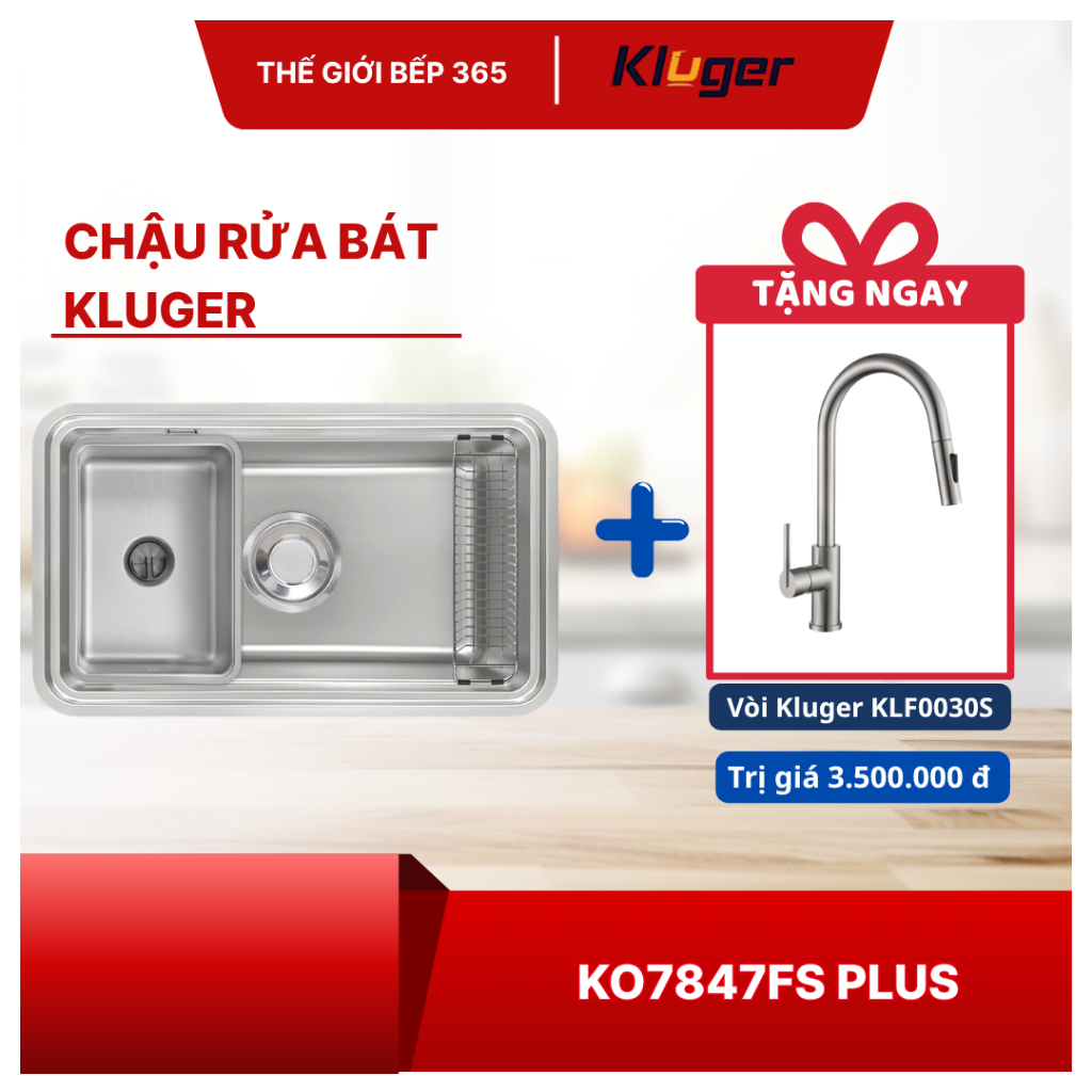 [TẶNG VÒI] Chậu rửa bát Kluger KO7847FS Plus - 1 Hố LINEN Chống Xước Chống Bám Dầu