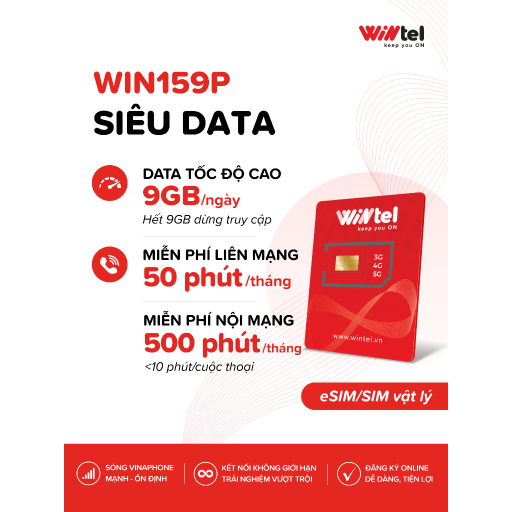 SIM 9GB/Ngày Wintel Win159P - SIM Data Không Giới Hạn