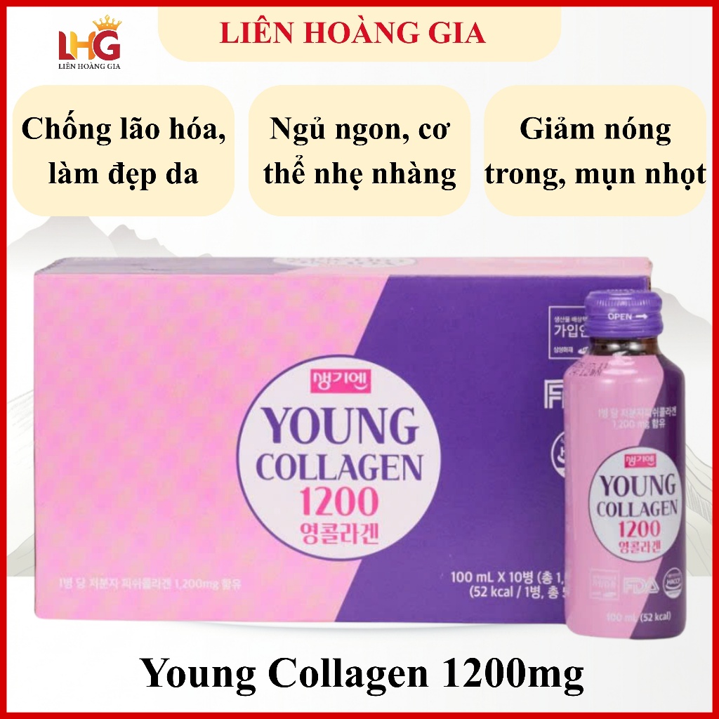 Nước Uống Collagen Young Collagen 1200 Hàn Quốc (Hộp 10 lọ x 100ml) - Chăm Sóc Da Căng Mịn