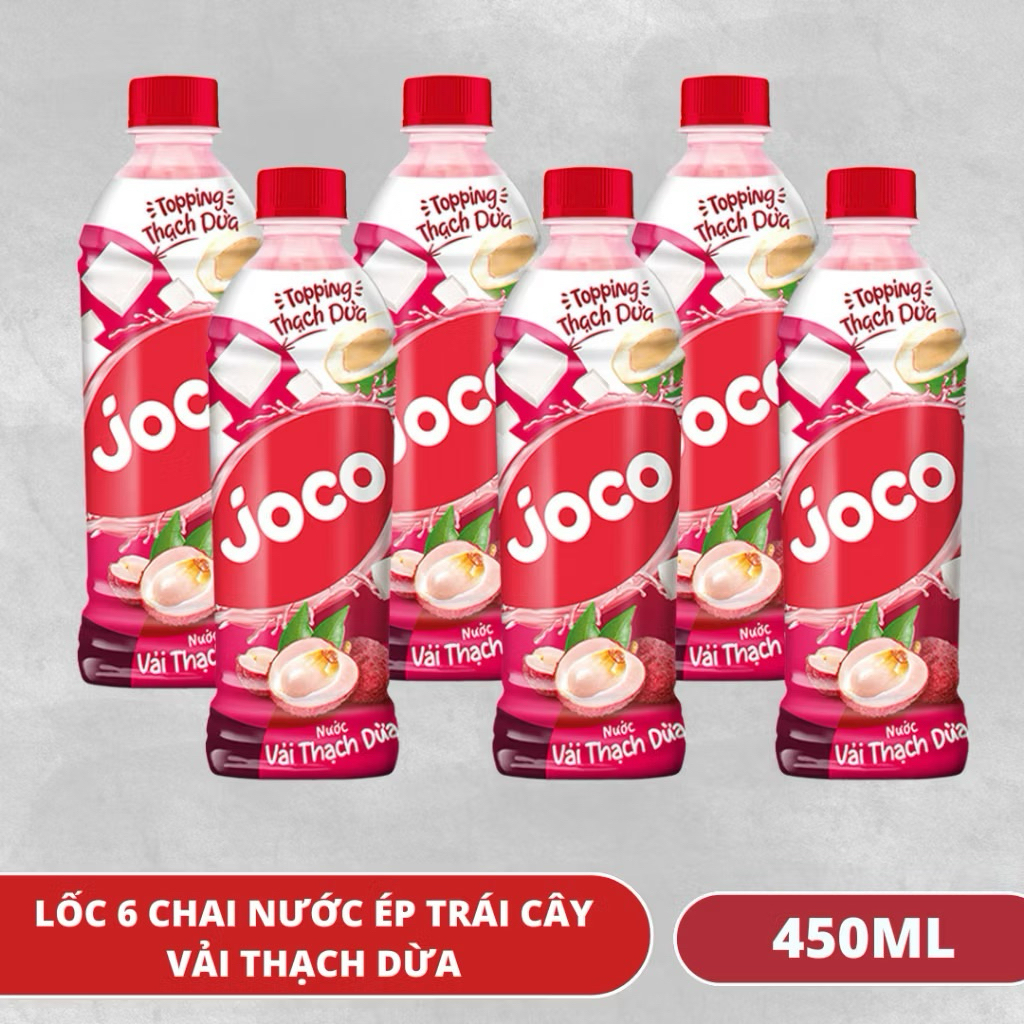 Lốc 6 Chai Nước Ép Trái Cây Vải Joco 450ml – Thơm Ngon, Mát Lạnh, Có Thạch Dừa Dai Giòn Thú Vị