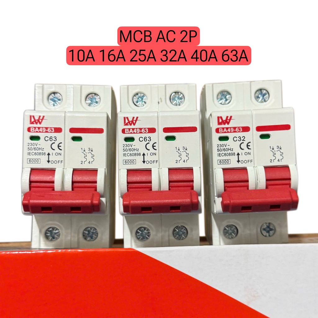Attomat MCB LW CB AC 2P ngắt mạch MCB 220V 10A 16A 25A 32A 40A 63A bảo vệ ngắn mạch quá tải điện dân dụng