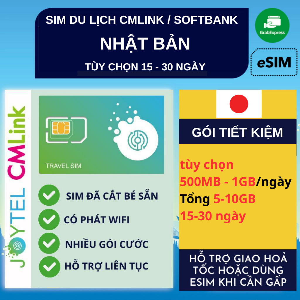 [GÓI TIẾT KIỆM] Sim du lịch Nhật Bản tốc độ cao 4G 5G tùy chọn số ngày từ 15-30 ngày dùng mạng JOYTE