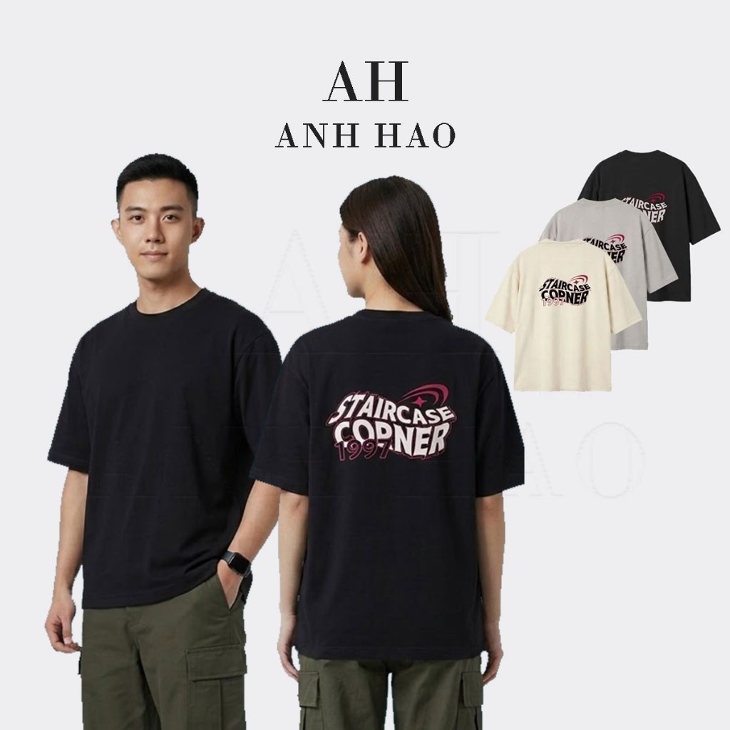 ÁO THUN Unisex nam nữ CỔ TRÒN Form Rộng Vải Cotton Thời Trang - Oversize CORNER | AH STUDIO