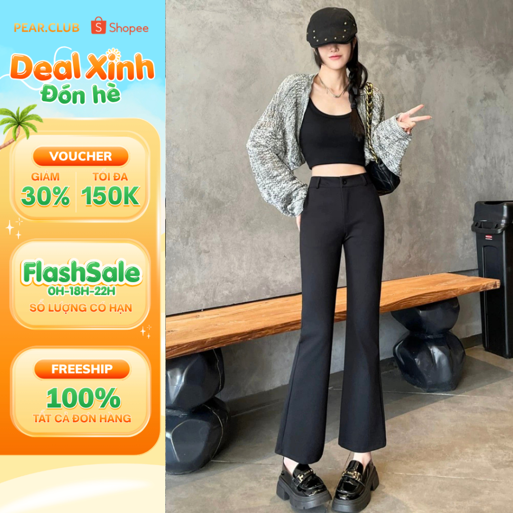 Quần tây ống loe PEAR CLUB, quần vải ống loe nhẹ lưng cao dài 93cm, co dãn tốt, tôn dáng, che khuyết điểm, công sở Q34