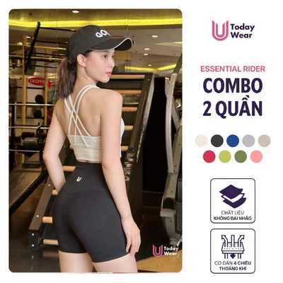 Combo 2 quần biker short tập gym yoga Essential Rider dáng lửng ngắn lưng cao nâng vòng 3 Today U Wear