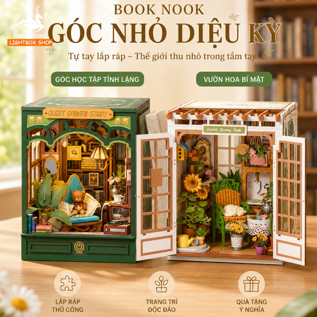 Mô Hình Rolife Book Nook Mini Robotime TGE03 & TGE04 – Secret Bloomy Nook  Có Đèn LED