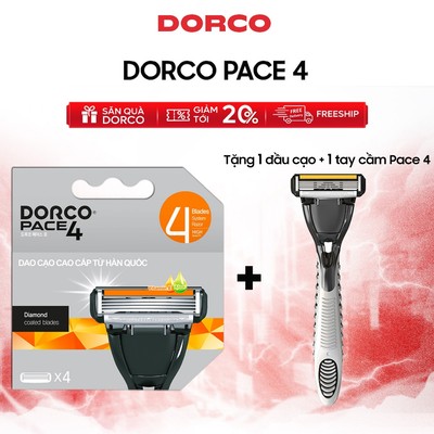 Dao Cạo Râu Hàn Quốc 4 Lưỡi DORCO PACE 4 Tặng 1 Cán 1 Đầu Cạo - Gồm 1 Cán và 5 Đầu Cạo