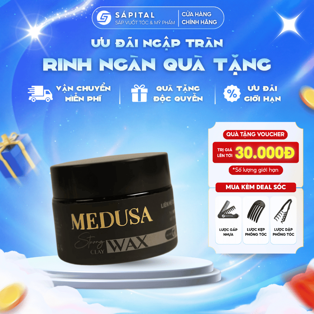 Sáp vuốt tóc Medusa | Giữ nếp lên tới 12h, Không bóng, Tạo độ phồng cao, Phù hợp tóc mỏng dầu