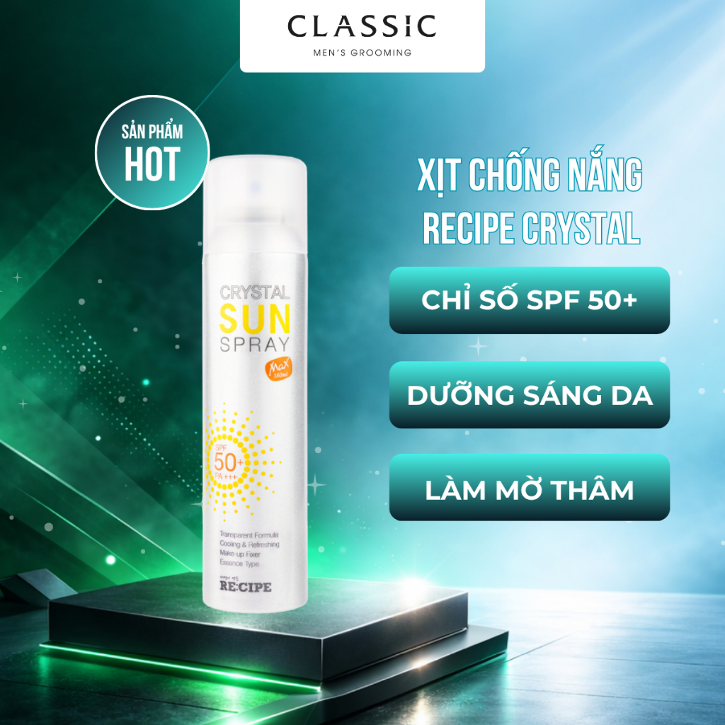 Xịt chống nắng Recipe Crystal Sun Spray SPF50+ PA+++