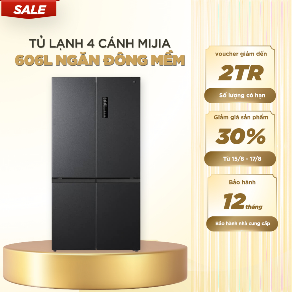 (TẶNG NỒI HẤP) Tủ lạnh 4 cánh Xiaomi Mijia 606L MÓP  – Dung tích lớn, ion âm khử khuẩn, ngăn đông mề
