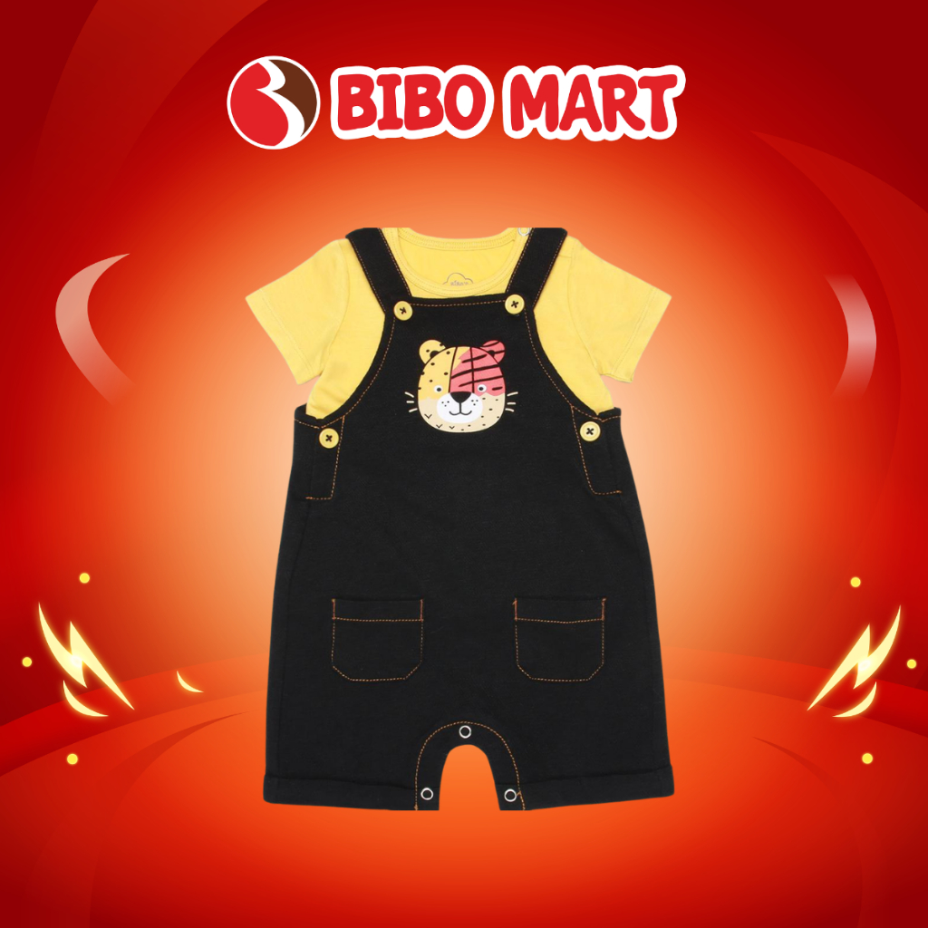 Set Body Yếm Bé Trai Bibo’s Màu Đen In Hình Báo Mix Áo Vàng Chất Liệu Cao Cấp Cho Bé - Bibo Mart