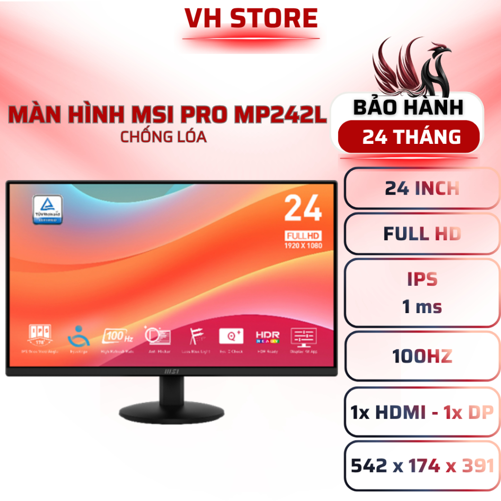 Màn Hình MSI PRO MP242L 24 Inch IPS FHD 100Hz 1ms HDR - BẢO HÀNH 24 THÁNG - VHSTORE