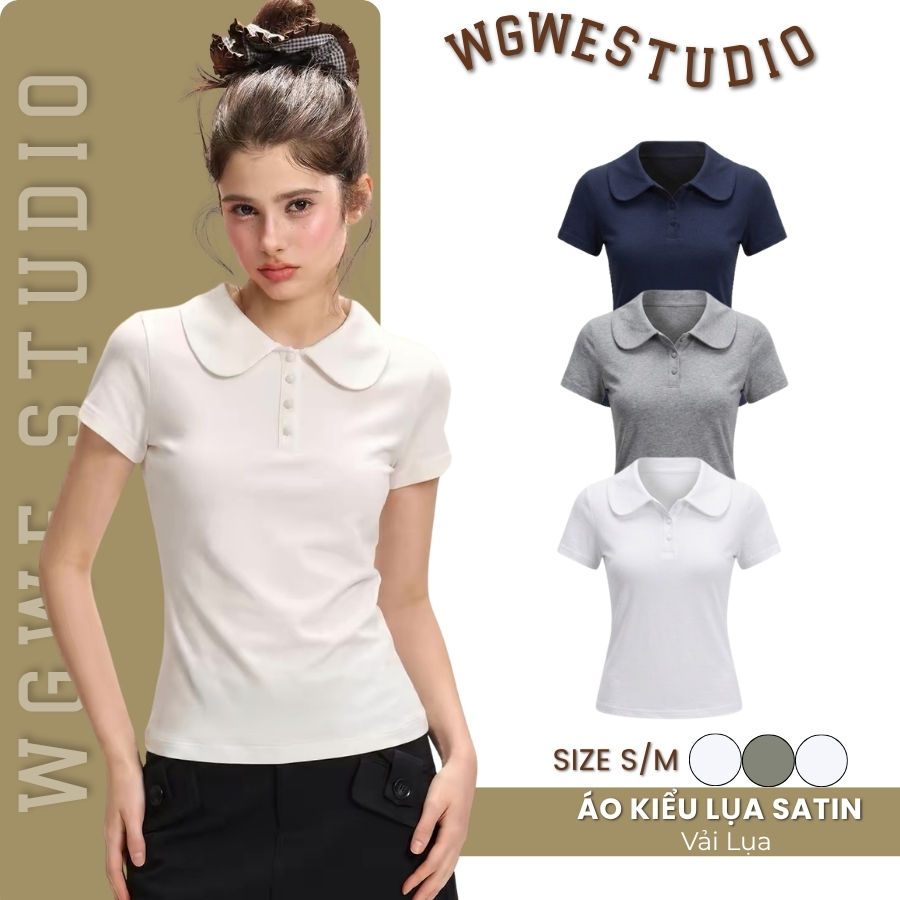 Áo Polo Nữ Tay Ngắn WGWE Studio – Áo Phông Form Ôm Co Giãn Mềm Mịn 9736