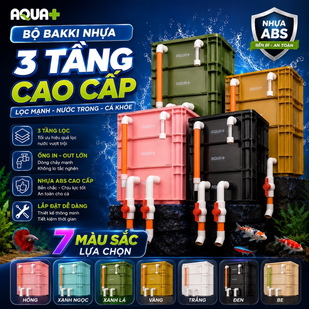 Bộ Bakki 3 tầng thùng lọc dàn mưa AQUA+ hiệu quả lọc nước tốt cho bể cá cảnh, hồ Koi ngoài trời
