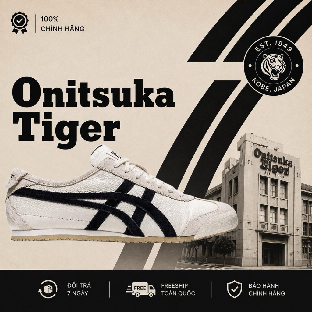 Giày Tiger Mexico 66 VIN Birch/Black Chính Hãng, Giày Sneakers Nam Nữ Full Box Bảo Hành 12 Tháng