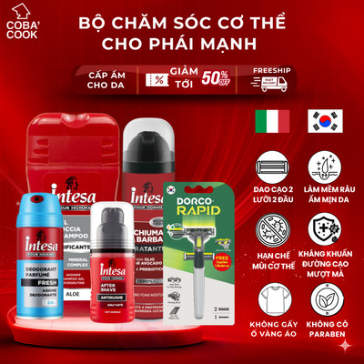 Trọn Bộ 4 Chai INTESA Cao Cấp Ý Bọt Cạo Râu Sữa Dưỡng Gel Tắm Gội Xịt Khử Mùi KÈM Dao Cạo Hàn Quốc