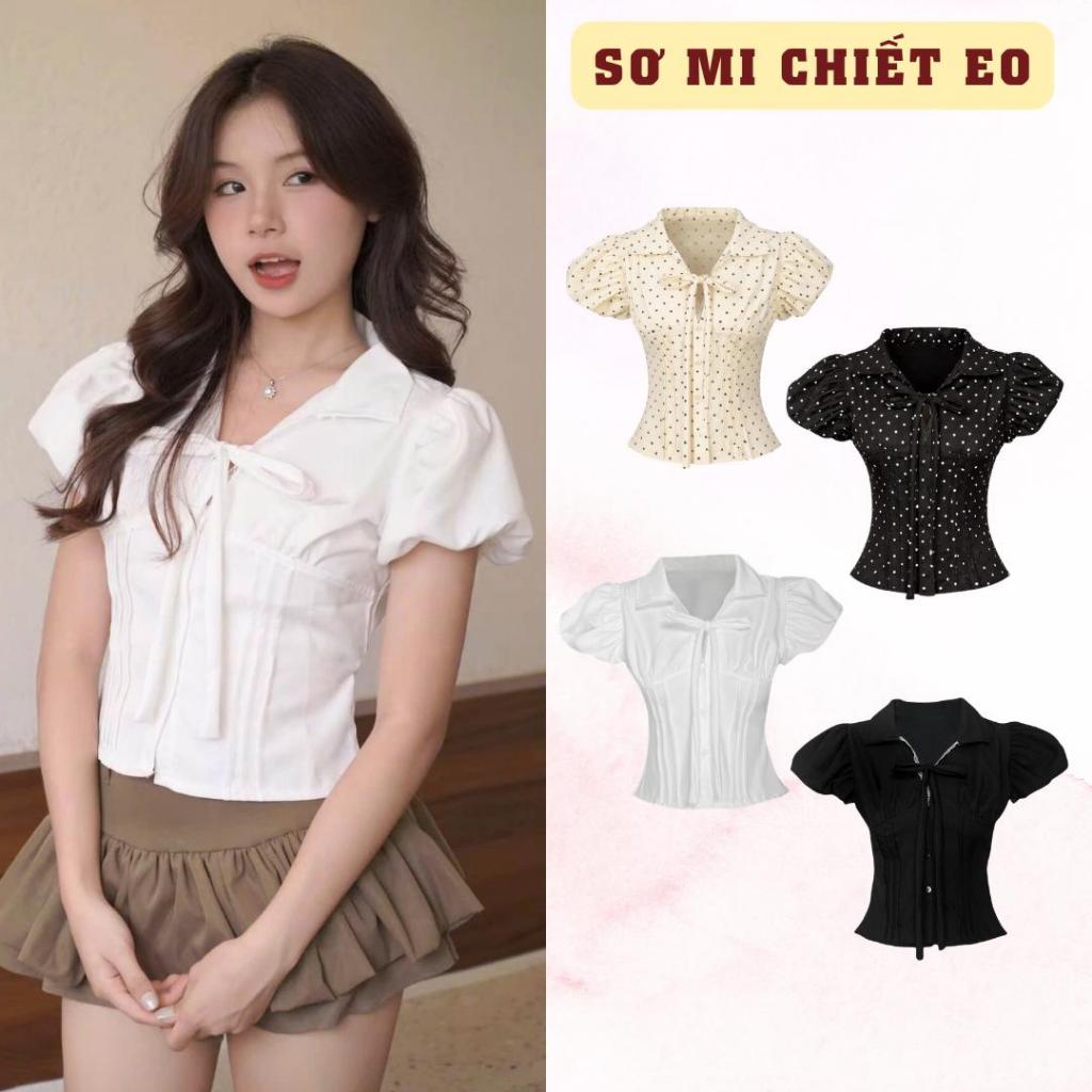 [MÀU HOA MỚI] Áo Sơ Mi SAIGONESE Form Chiết Eo Phối Ren Nơ Tay Phồng Chuẩn Dáng Nữ - A01SP