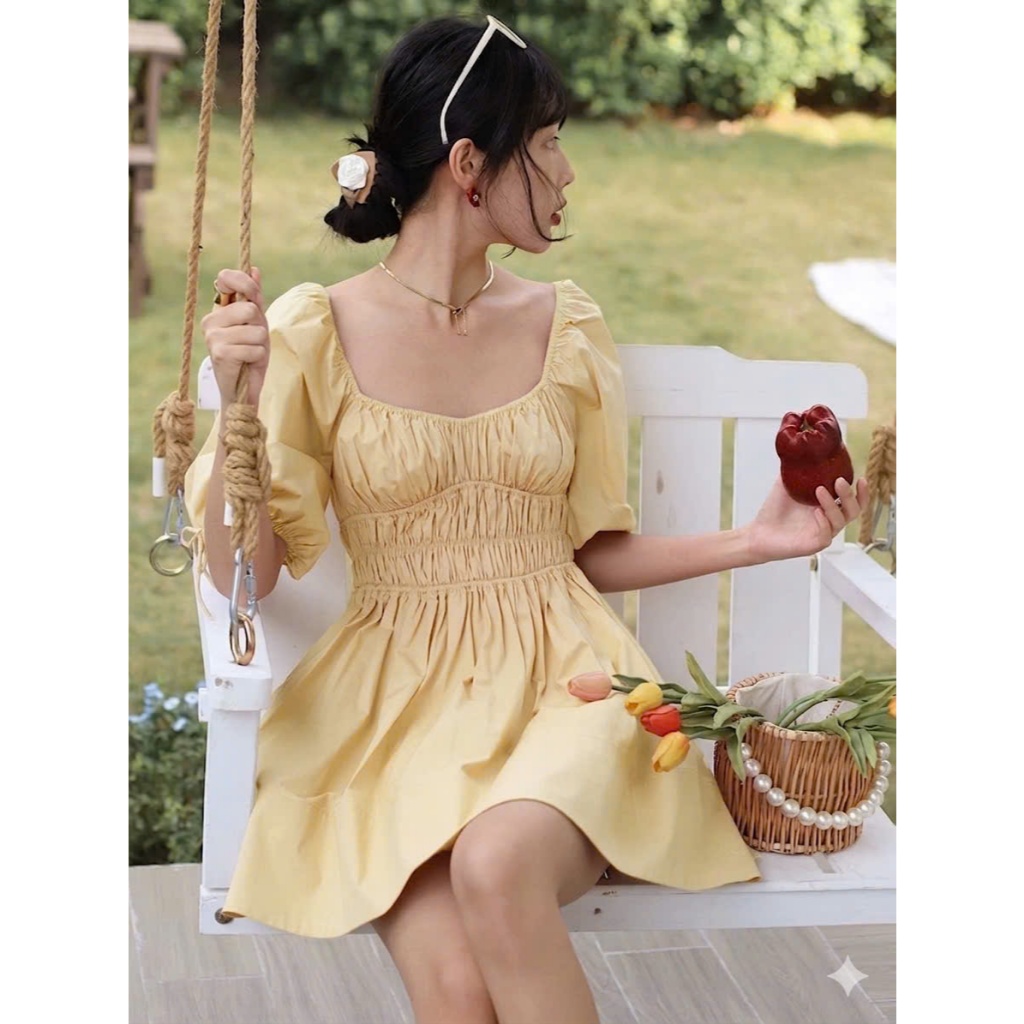 𝗗𝗼𝗿𝗶𝘀 𝗗𝗿𝗲𝘀𝘀s -  |BEELY| - Đầm Linen cổ  nhún