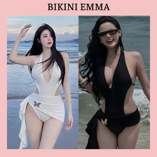 EMMA Bikini Liền Thân Cột Hông Tua Rua Đính Charm Bươm