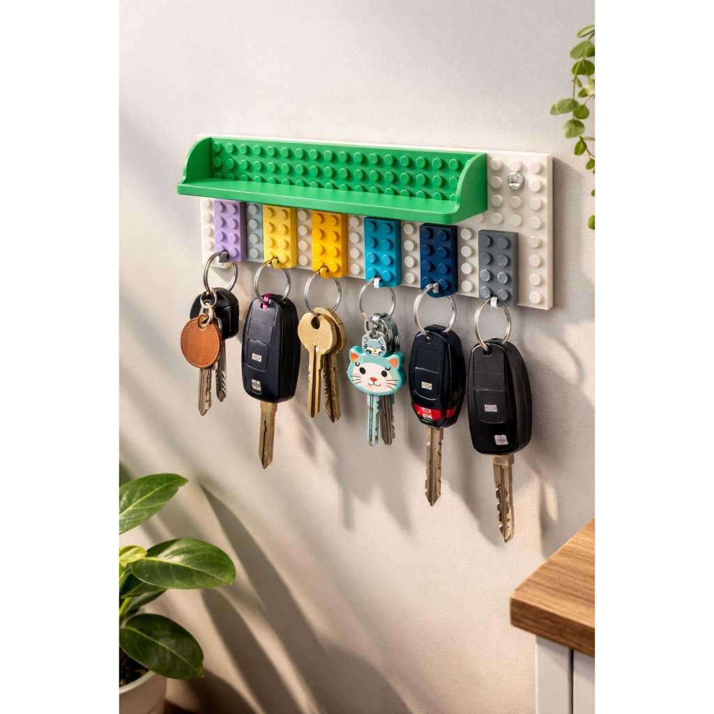 Building Block Wall Key Holder – Brick Style Keychain Rack – Modern Entryway Organizer