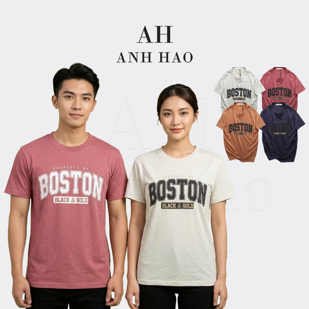 ÁO THUN NAM CỔ TRÒN cotton co giãn, thoáng mát thời trang - Pack Boston | AH STUDIO