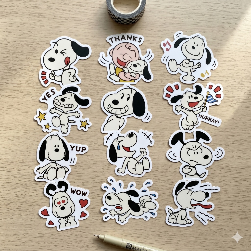 Set 24 sticker Animated Snoopy Retro Stickers CHỐNG NƯỚC TooYoo ST0115