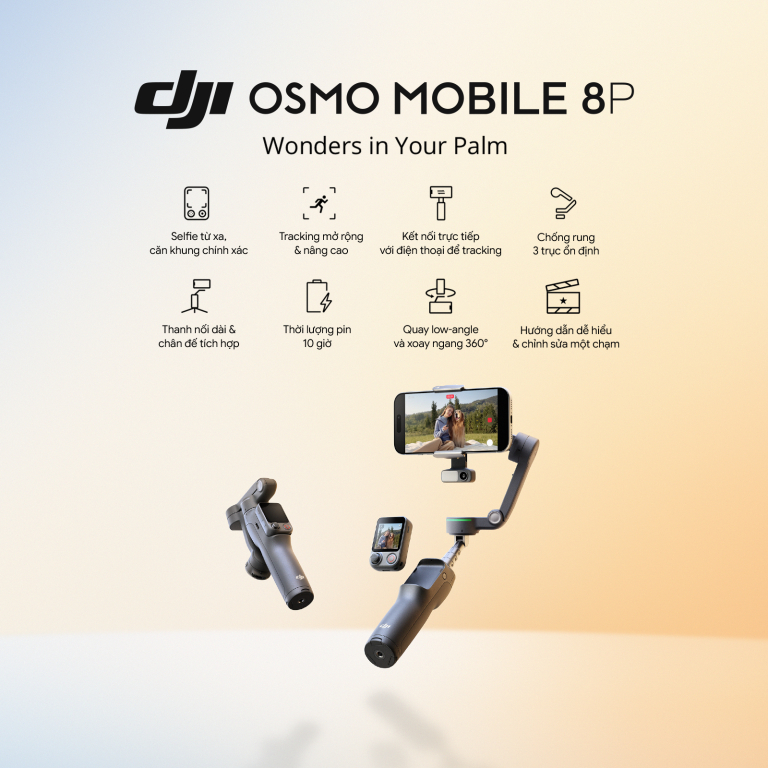 Gimbal cao cấp dùng cho điện thoại DJI Osmo Mobile 8P - Hàng new chính hãng bảo hành 12 tháng | BigBuy360 - bigbuy360.vn