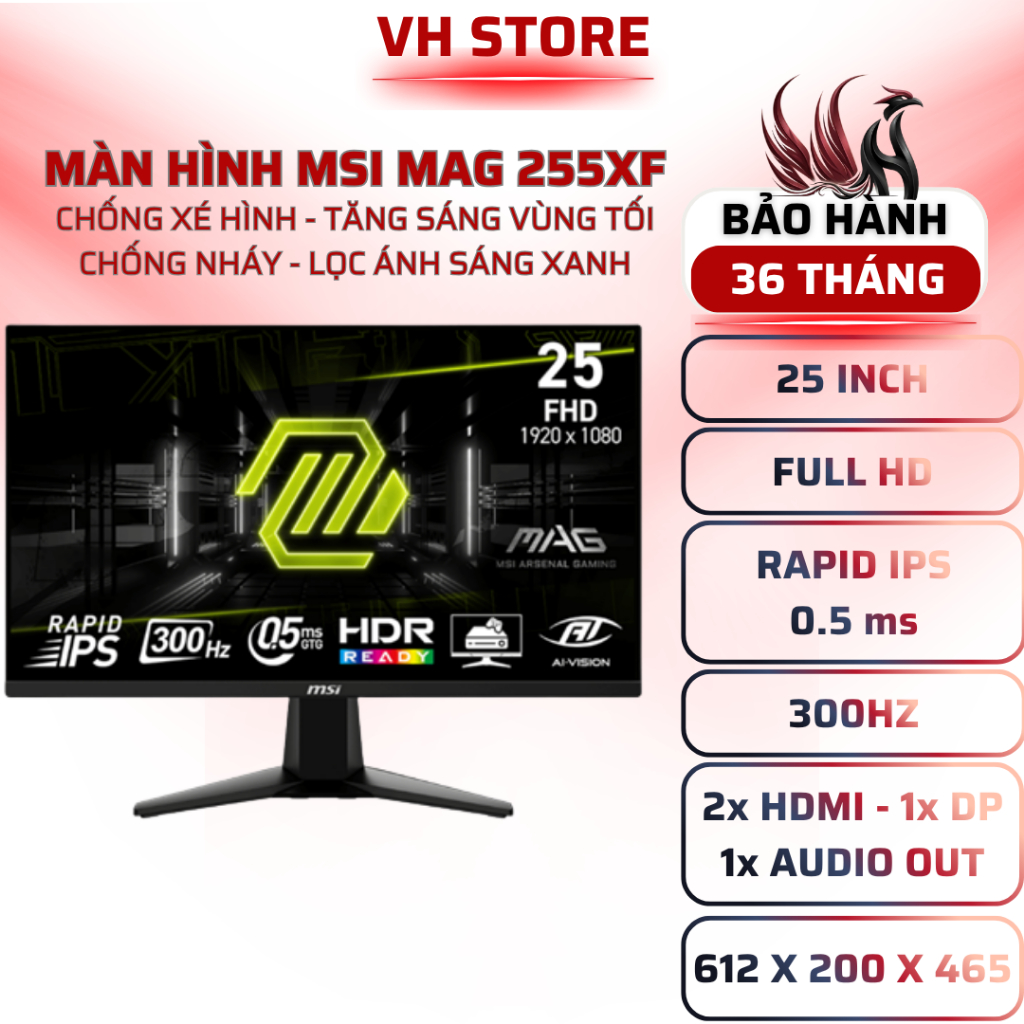 Màn Hình MSI MAG 255XF 24.5" IPS 300Hz 0.5ms Gaming - BẢO HÀNH 36 THÁNG - VHSTORE