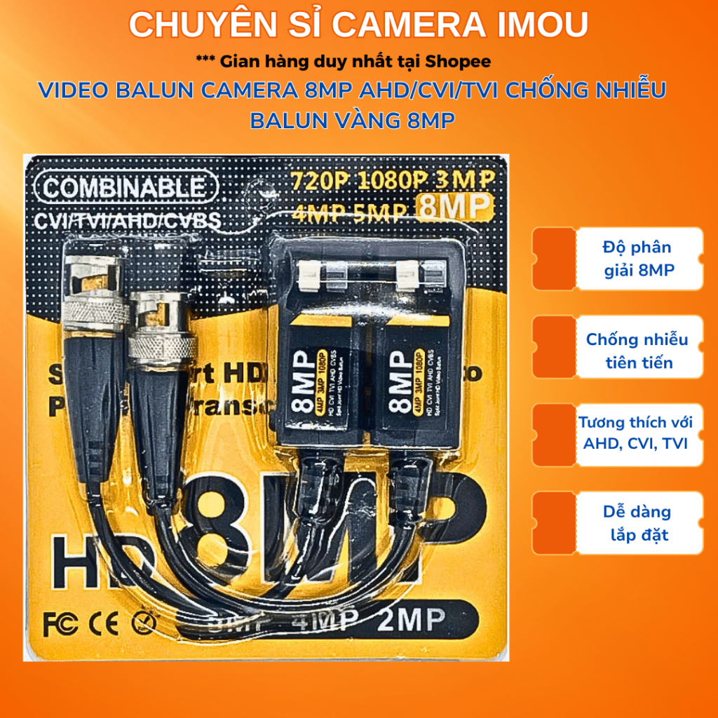 Video balun camera 8MP AHD/CVI/TVI chống nhiễu, phù hợp cho các dòng Camera Analog