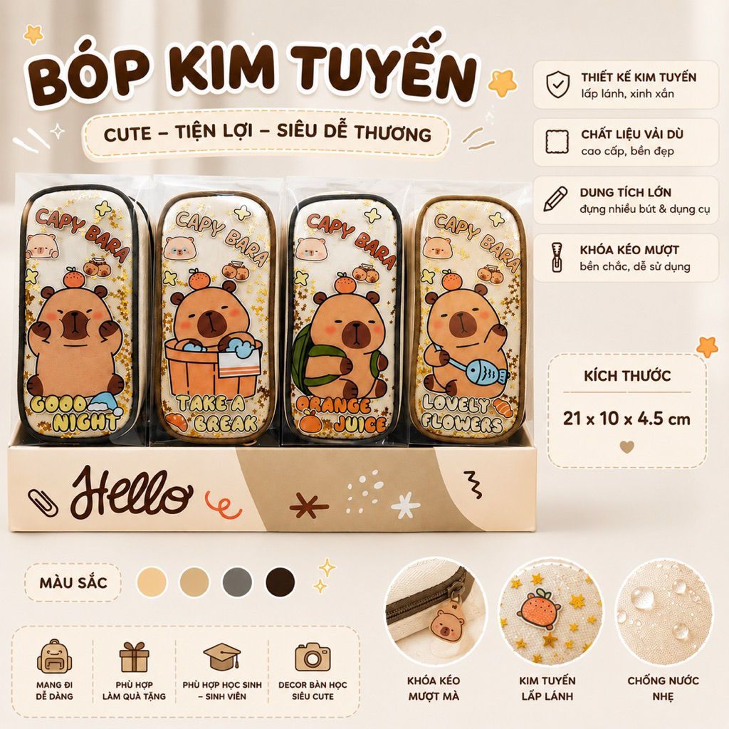Hộp Bút Capybara Cute Form Đứng | Hộp Bút Kawaii Dung Tích Lớn Siêu Xinh