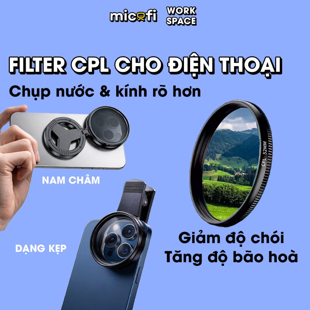 Filter Cpl Micofi Ống Kính Chụp Ảnh Cho Điện Thoại Cpl Filter Kính Chụp Ảnh Lọc Phân Cực 52mm Bộ Lọc