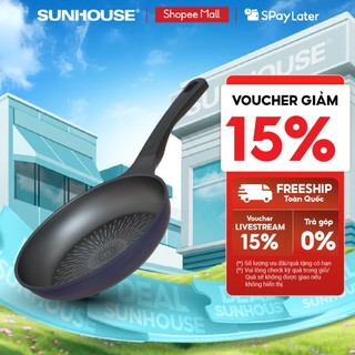 Chảo chống dính siêu bền không từ sunhouse sbd20-24-26-28-30b - chống dính 2 lớp - vân đá truyền nhiệt