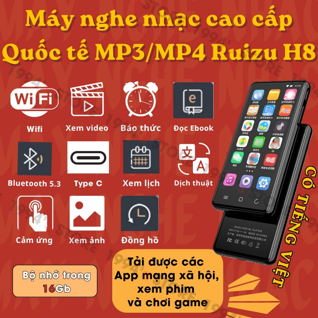 Bản 2026 Ruizu H8 Máy Nghe Nhạc cap cấp Quốc tế MP3/MP4/MP5 - Có Tiếng Việt - WiFi, Bluetooth - Lướt