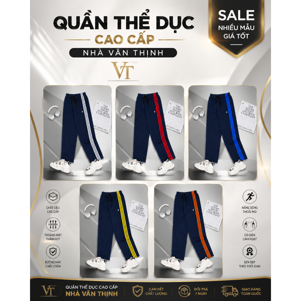 Quần Thể Dục Học Sinh Quần Thể Chất Sinh Viên Nam Nữ 3 Sọc 5 Màu, Vàng Chất Thun Chéo Màu Tím Than C