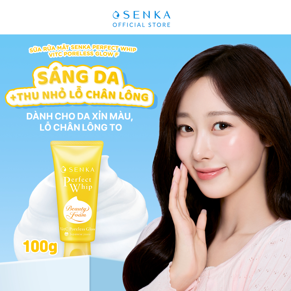 Sữa rửa mặt sáng mịn mờ thâm SENKA PERFECT WHIP vit c poreless glow 100g | BigBuy360 - bigbuy360.vn