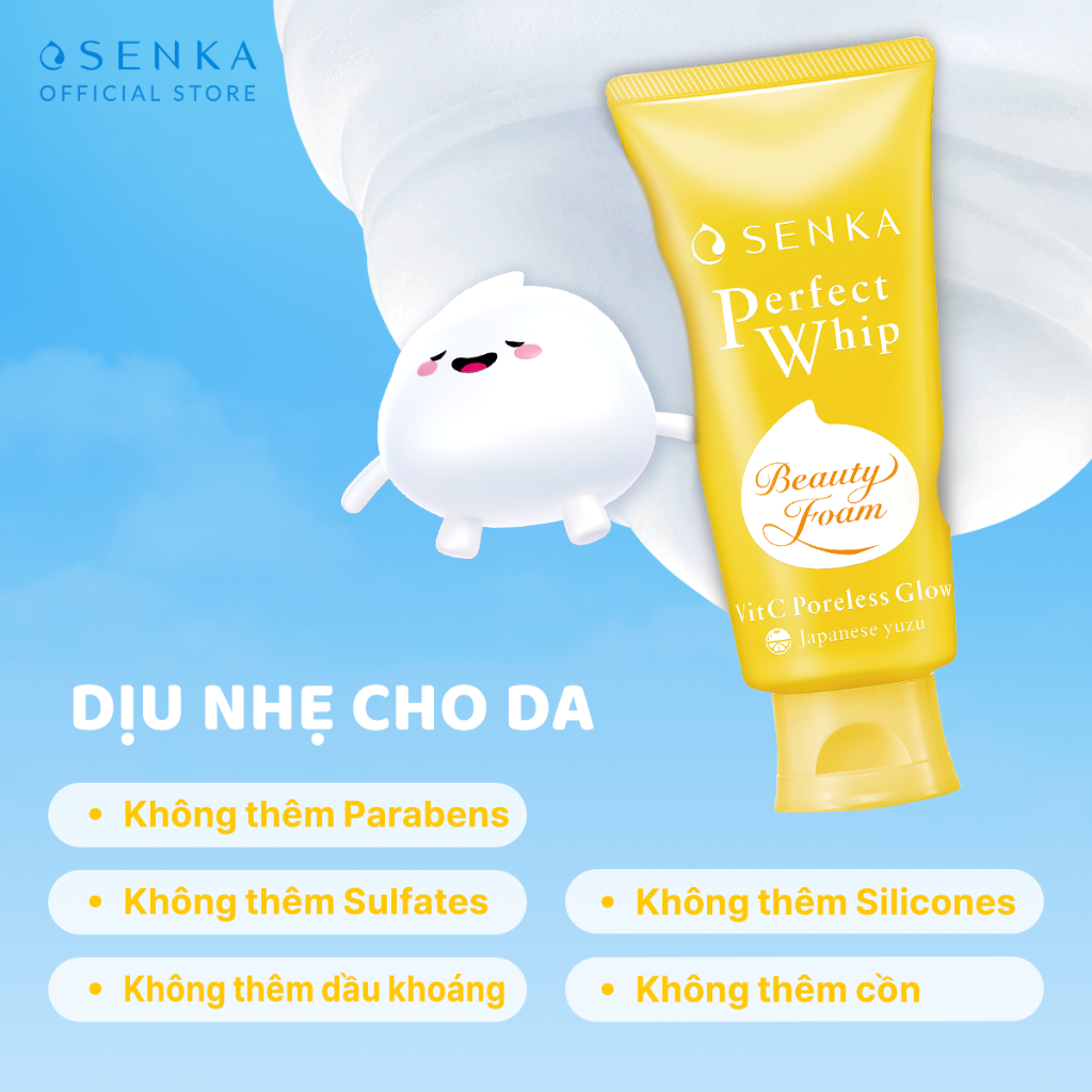 Sữa rửa mặt sáng mịn mờ thâm SENKA PERFECT WHIP vit c poreless glow 100g | BigBuy360 - bigbuy360.vn