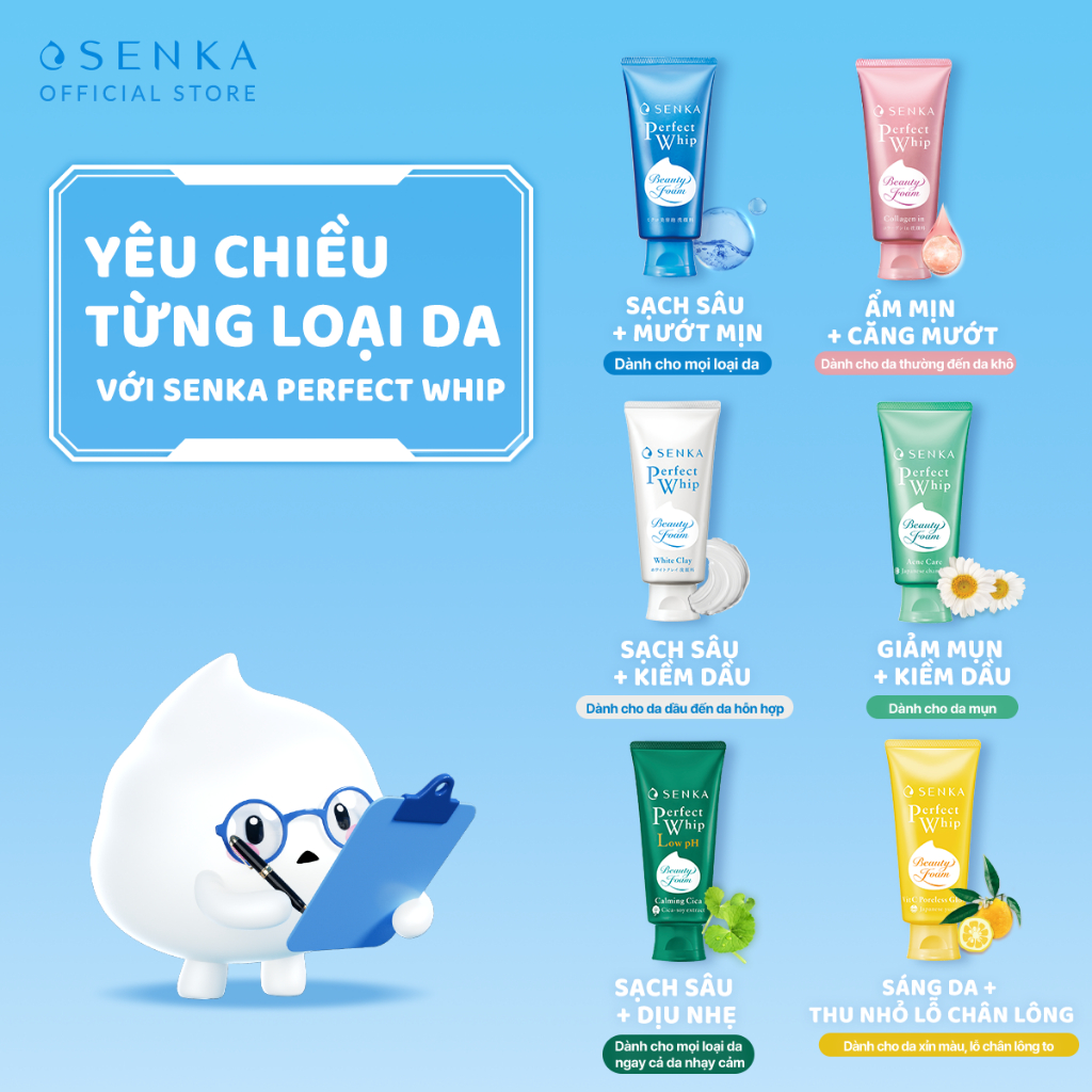 Sữa rửa mặt sáng mịn mờ thâm SENKA PERFECT WHIP vit c poreless glow 100g | BigBuy360 - bigbuy360.vn
