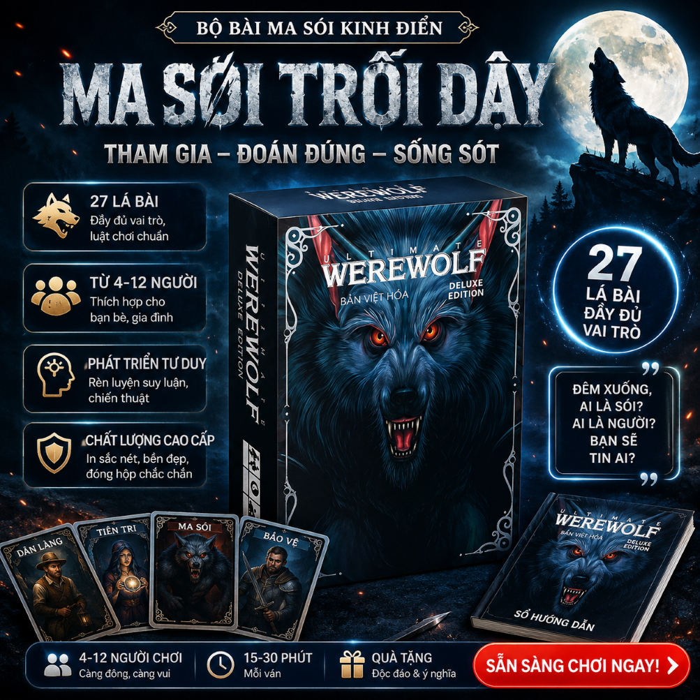 Bài Ma Sói Việt Hóa Cơ Bản Mở Rộng 27 Lá, 55 Lá,70 Lá giấy dày, Werewolf Ultimate Deluxe Edition